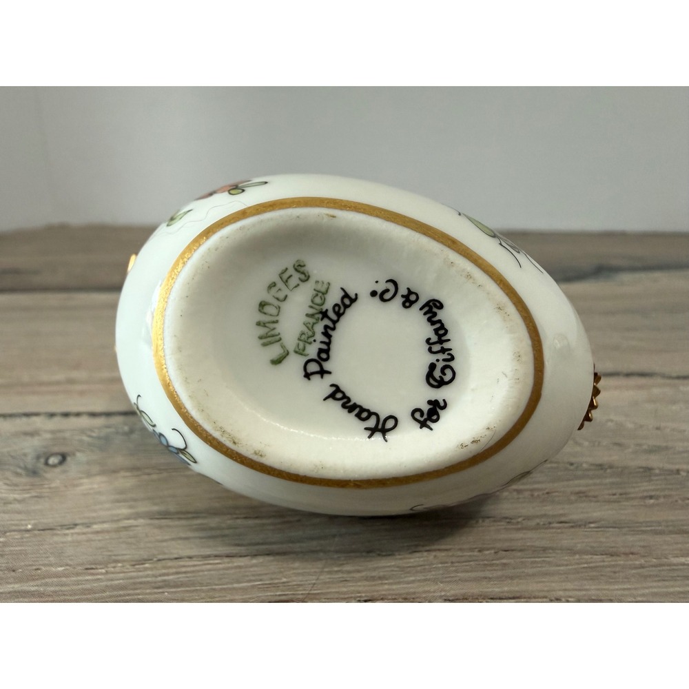 Tiffany & Co Limoges France Hand Painted Porcelain Egg Trinket Floral Dragonfly - Picture 6 of 11